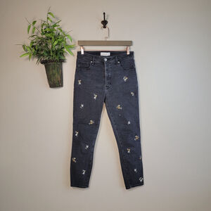 Abercrombie & Fitch Super Skinny Ankle Jeans Black Floral Embroidered AF 6 S